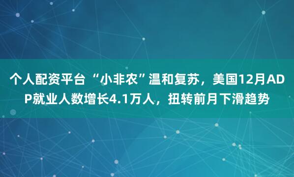 个人配资平台 “小非农”温和复苏，美国12月ADP就业人数增长4.1万人，扭转前月下滑趋势